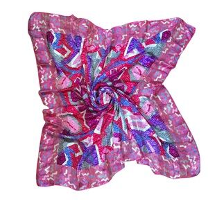 Massive Vintage 80s Emmanuel Ungaro Pink/Red Abstract Pattern Silk Scarf